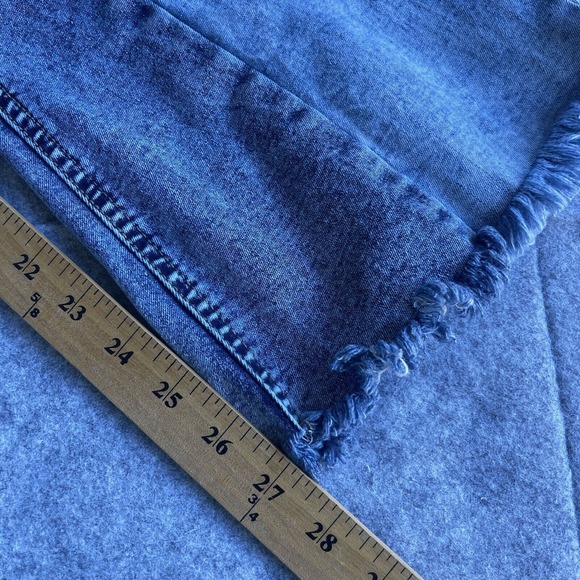 Bamboo Jeans Junior Size 3 Blue Patchwork Flare Raw Hem Front Seam Y2K Boho - Picture 10 of 10